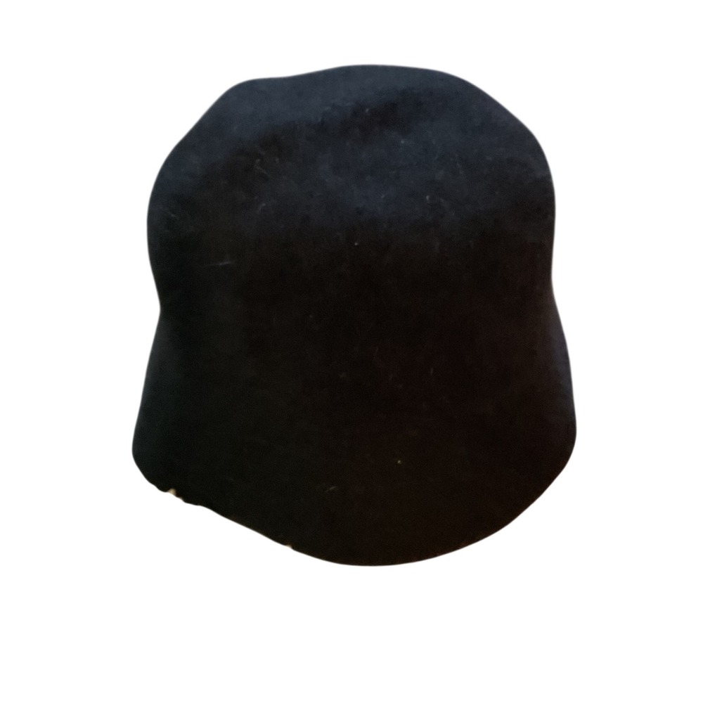 Black Angora Wool Blend Bucket Hat Fuzzy Cloche Winter Cap RN 86183 One Size